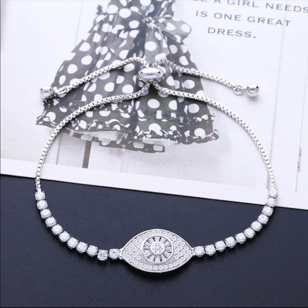 Silver evil eye bracelets with Swarovski c…